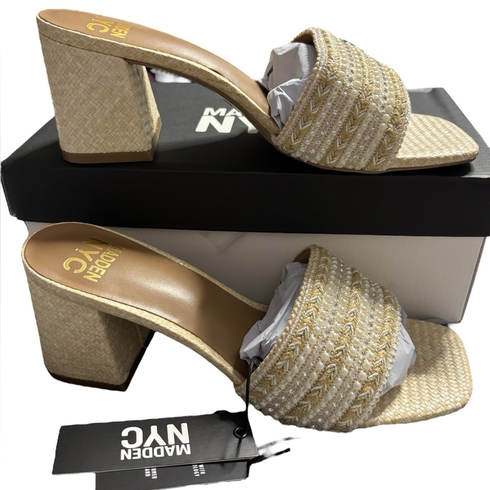 Madden NYC Tan Raffia Heeled Slides Women’s Size 8 NWT